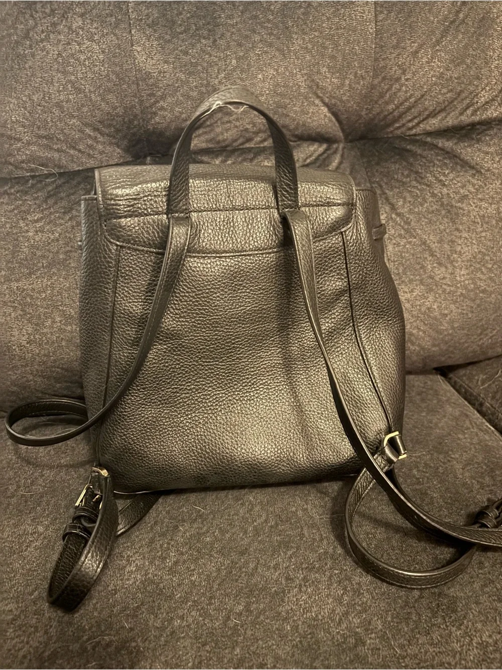 Kate Spade Black Pebbled Leather Drawstring Zip-Top Backpack